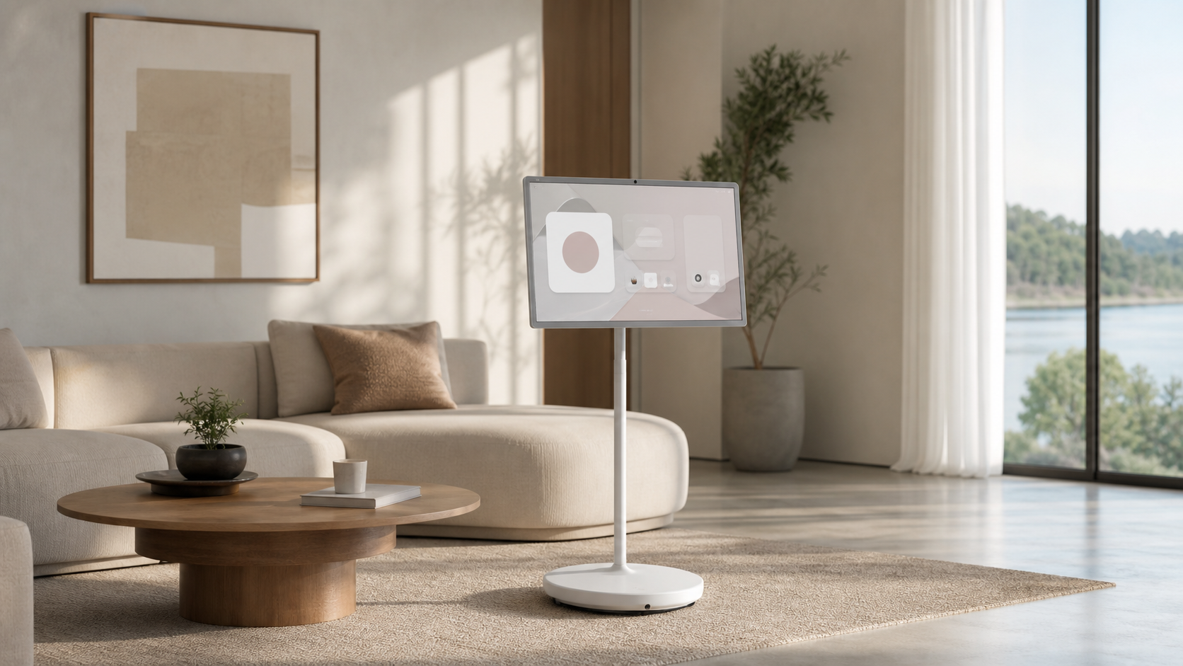 GFF portable smart screen in a bright modern living room