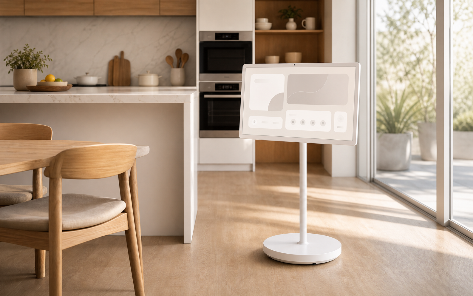 GFF smart screen in a calm modern kitchen