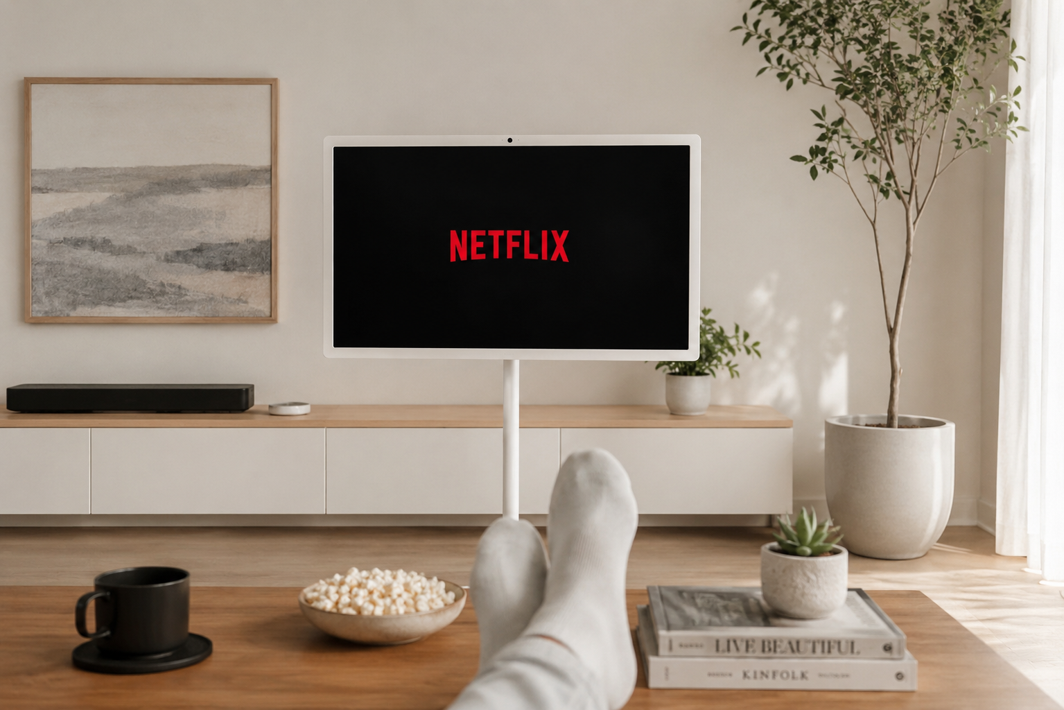 GFF smart screen in a warm evening living room