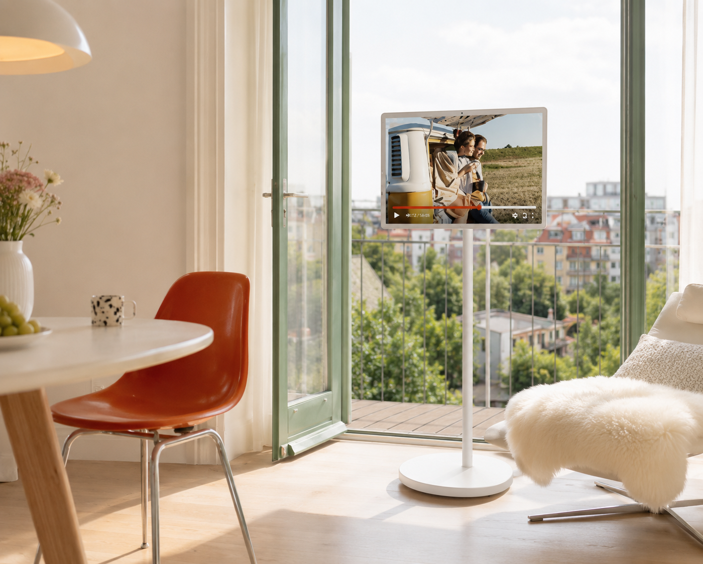 S2-32 portable smart screen near a bright balcony